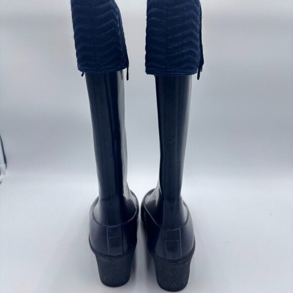 Sperry Boots Women 7 Waterproof Rain Navy Blue 2" Heel Cuff Rubber Anchor Button - Picture 3 of 10